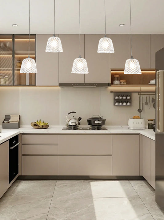 5-Light staggered Diamond Glass Linear Pendant Lamp