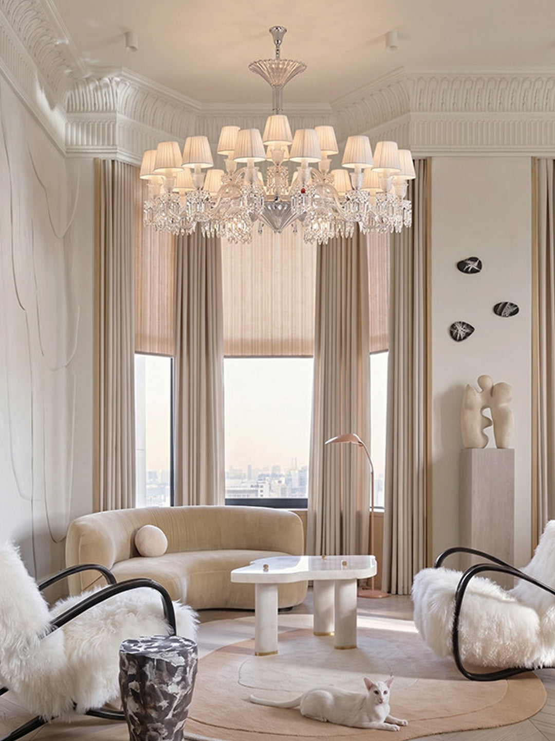 White Shade French Crystal Chandelier