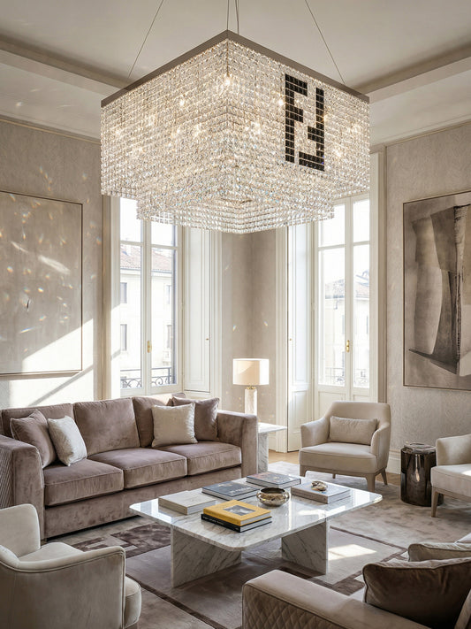 Square Two-Tier Crystal Pendant Light