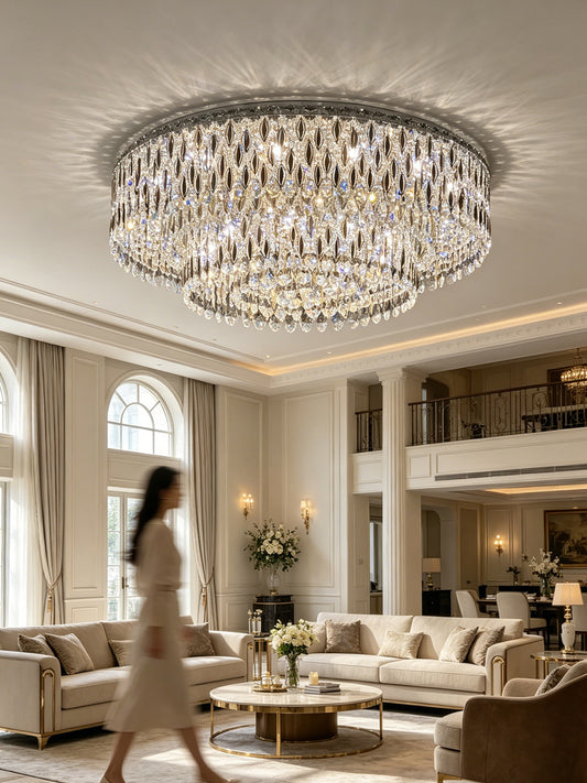 Round Flush Mount Crystal Chandelier
