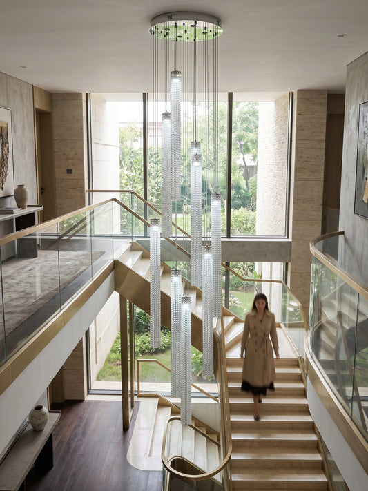 Modern Smoke Gray Glass Tube Chandelier