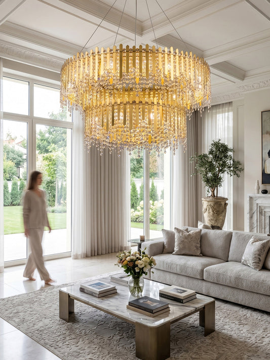 Two-Tier Amber Crystal Chandelier