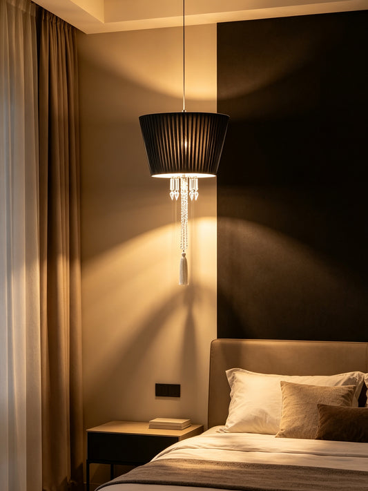 Black Fabric Shade Crystal Pendant Lamp
