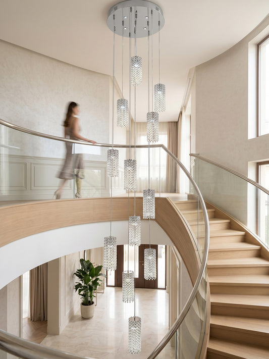 Multi-Tier Cylinder Crystal Staircase Chandelier