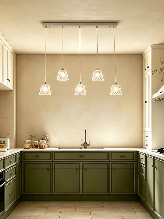5-Light staggered Diamond Glass Linear Pendant Lamp