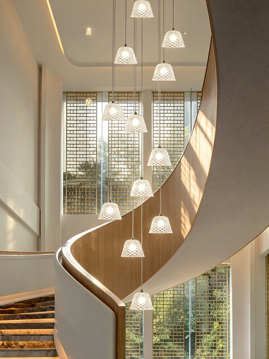 12-Light Spiral Staircase Glass Pendant Light