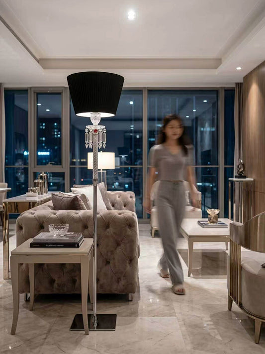 Black & White Shade Crystal Floor Lamp