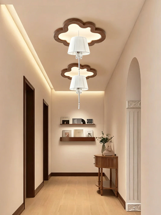 White Pleated Shade Crystal Pendant Light