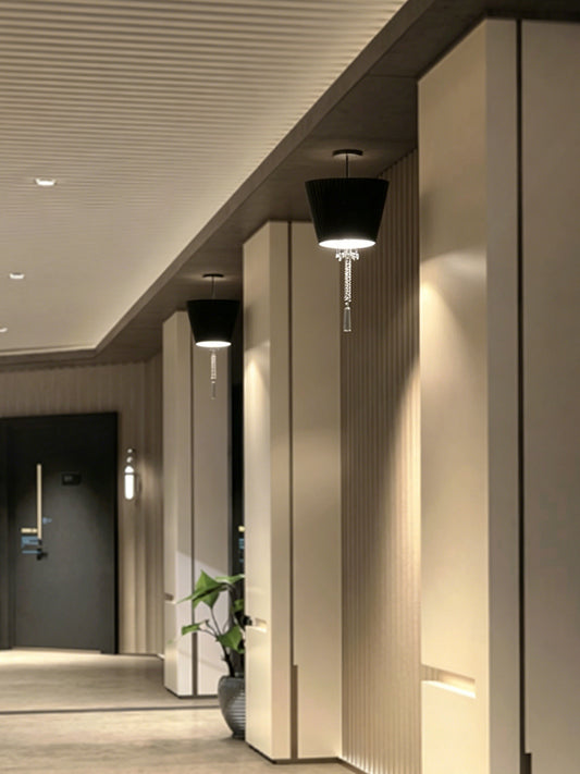 Black Fabric Shade Crystal Pendant Lamp