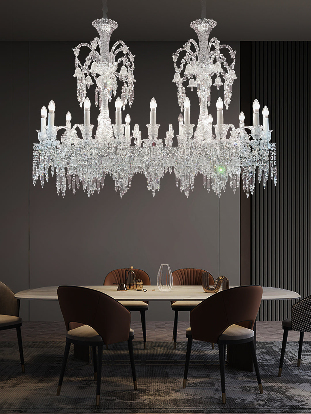 Baccarat-Style Long Double Crystal Chandelier