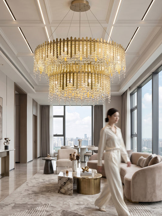 Two-Tier Amber Crystal Chandelier