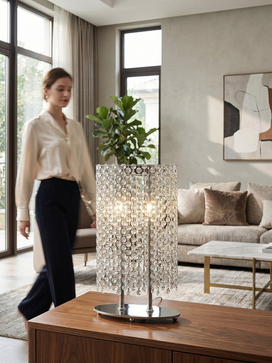 Amber Crystal Cylinder Table Lamp