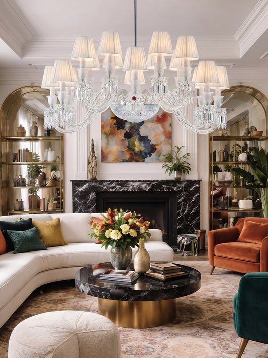 Classic White Shade Crystal Chandelier