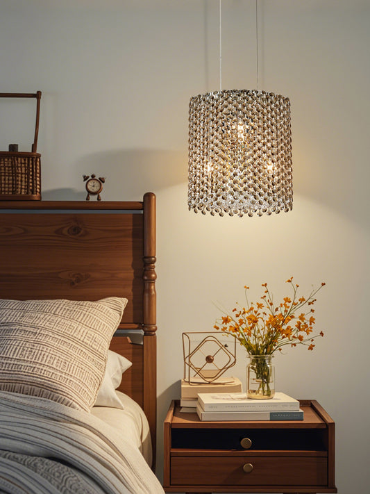 Gold-Tone Cylindrical Crystal Pendant Light