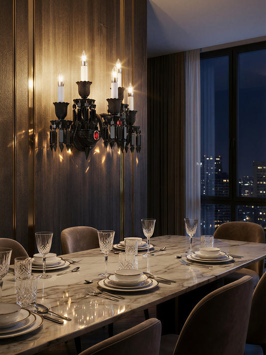 Baccarat-Style Black Crystal Wall Sconce