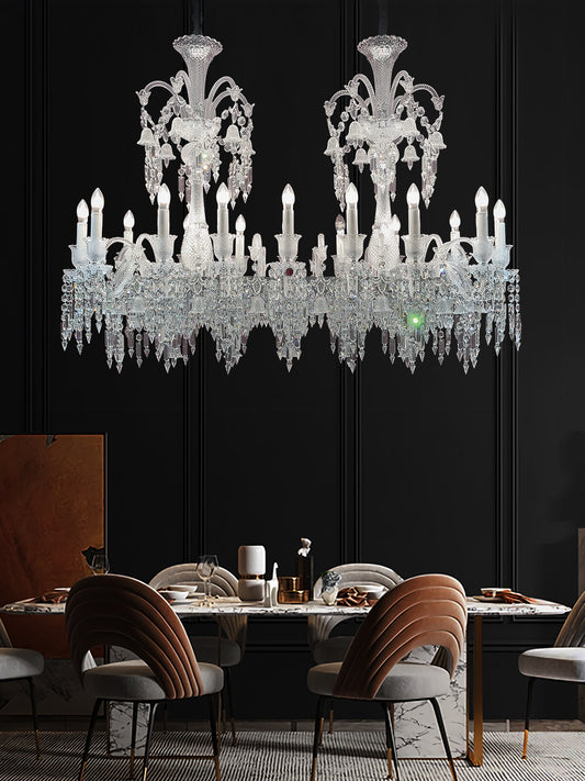 Baccarat-Style Long Double Crystal Chandelier