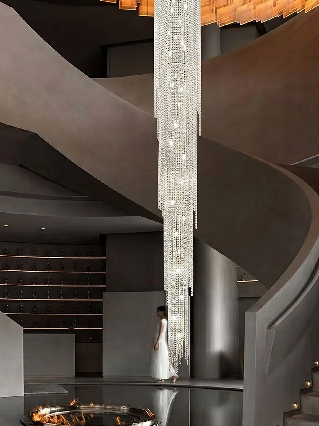 Long Vertical Crystal Cascade Chandelier