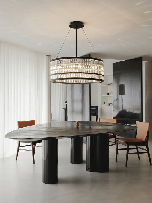 Black Frame Crystal Drum Pendant Light