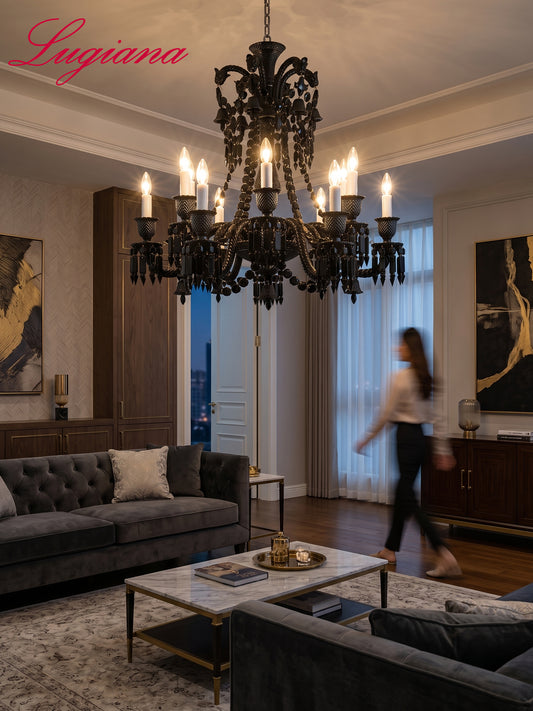 Baccarat-Style Black Crystal Chandelier