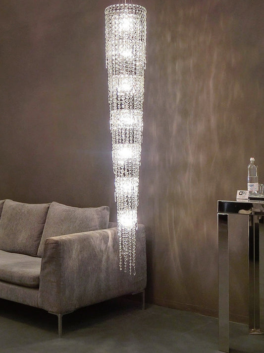 Tall Cylindrical Crystal Pendant Light