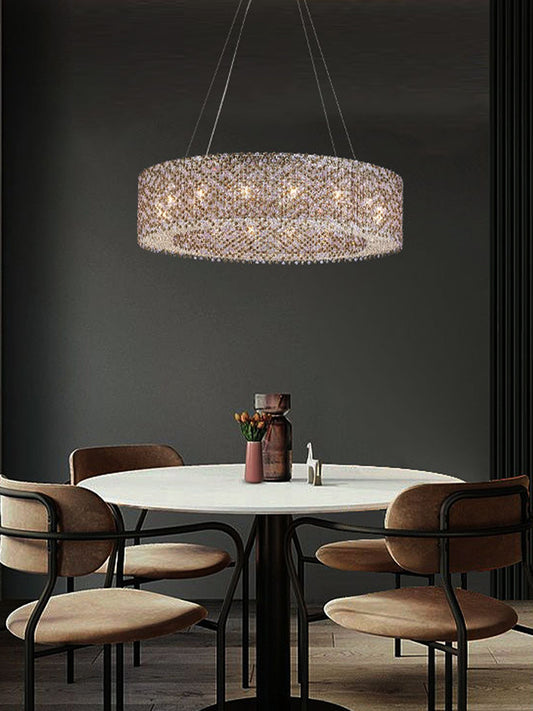 Large Round Crystal Drum Chandelier