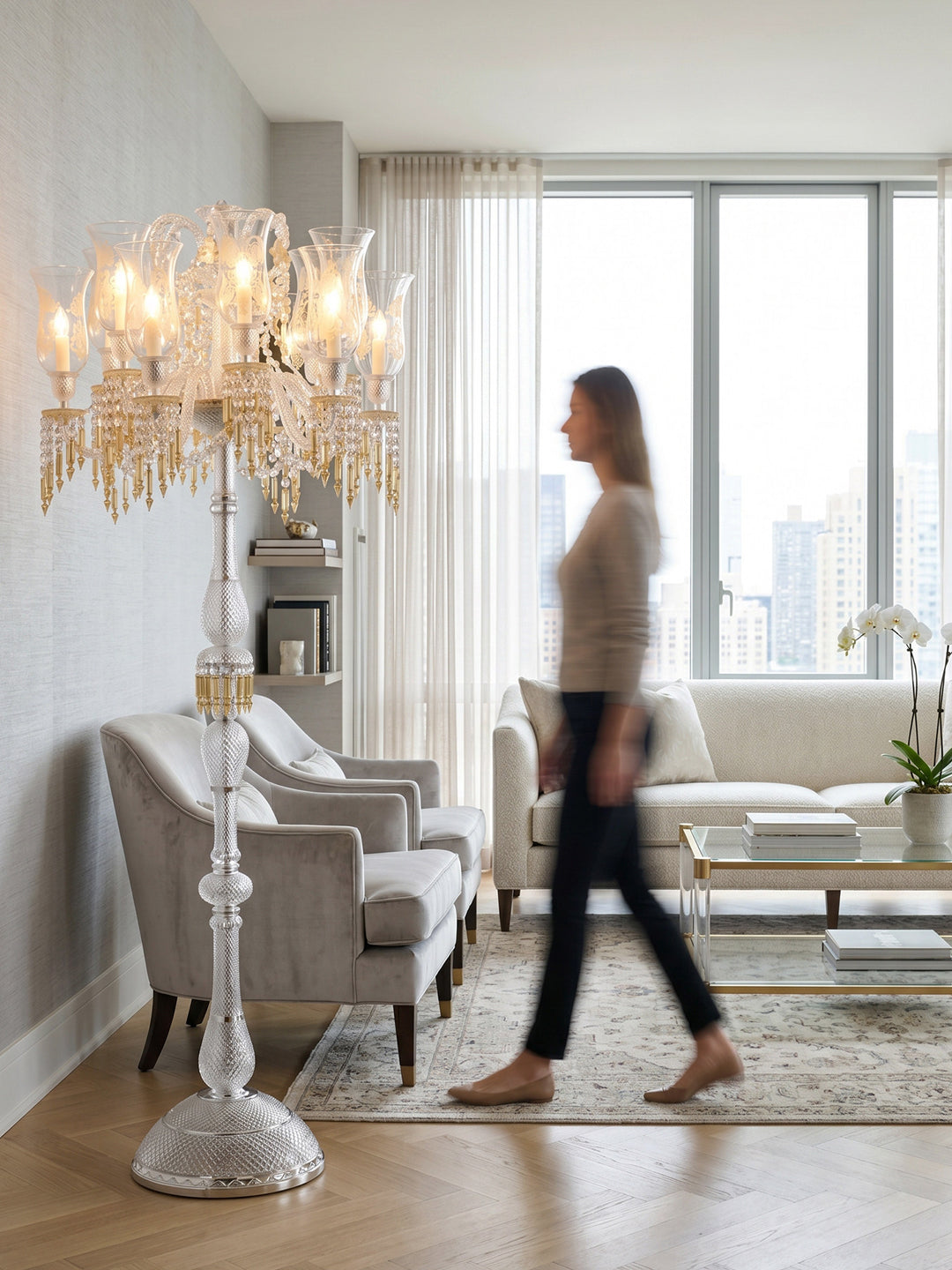 Crystal chandelier floor lamp