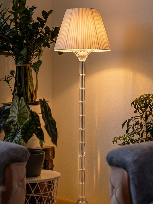 Crystal floor lamp with fabric shade