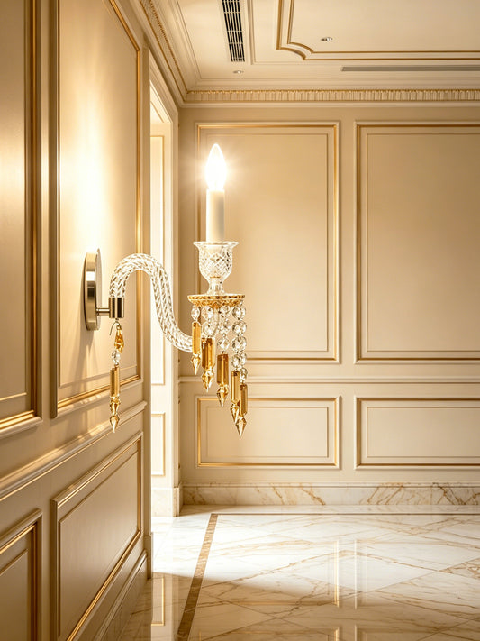 Gold and crystal wall light