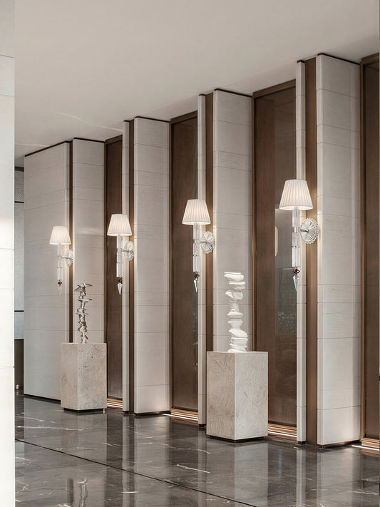 Crystal wall sconce with fabric shade