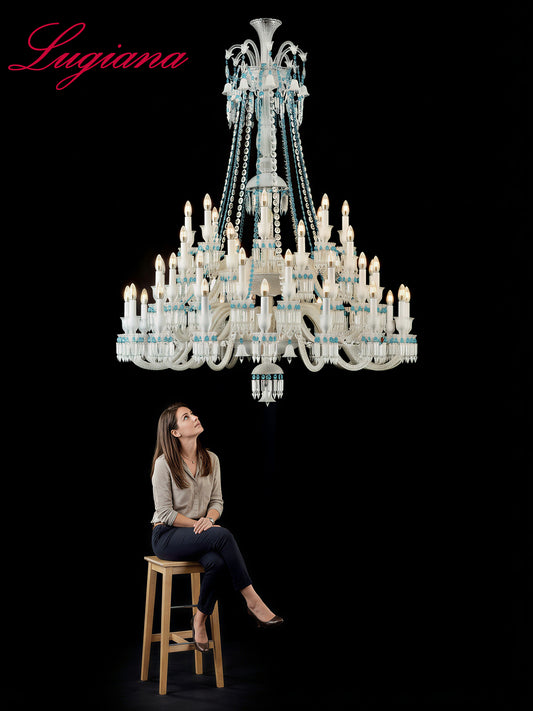 Turquoise Bead White Shade Crystal Chandelier
