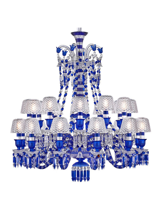 Sapphire Blue Crystal White Shade Chandelier