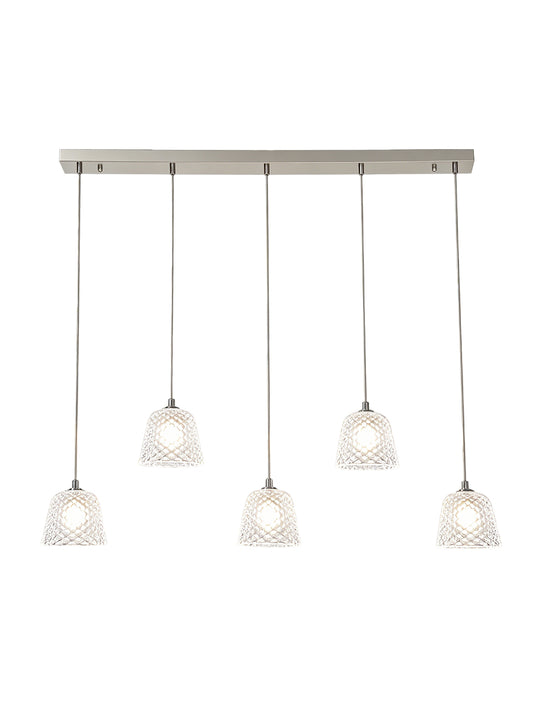 5-Light staggered Diamond Glass Linear Pendant Lamp