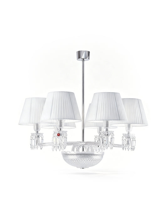 4-Light White Fabric Shade Crystal Chandelier