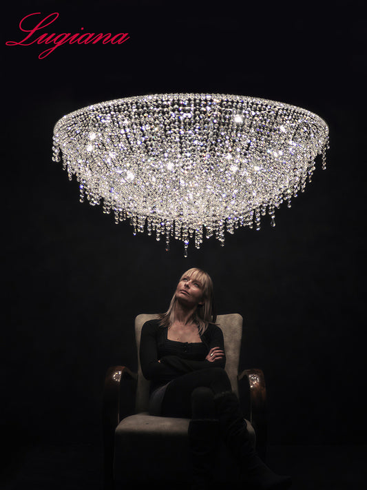 European Style Blue Beaded Bowl Chandelier