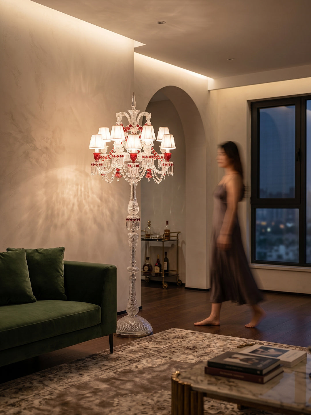 Baccarat-Style Red Crystal Floor Lamp