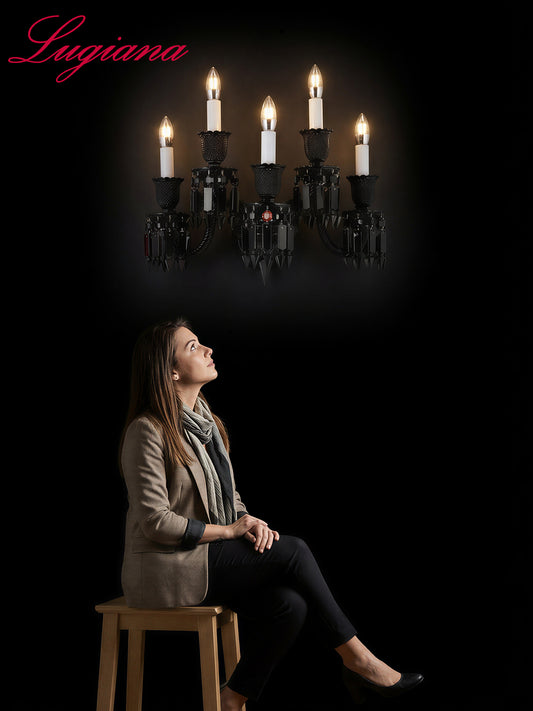 Baccarat-Style Black Crystal Wall Sconce