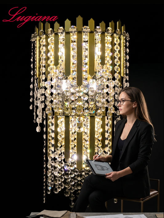 Pashari Double Tier Gold Crystal Wall Sconce