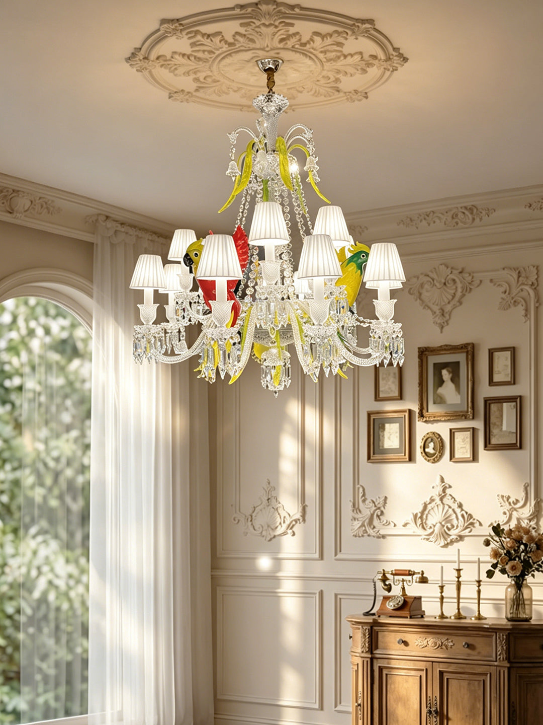 Parrot Decor Colorful Crystal Chandelier