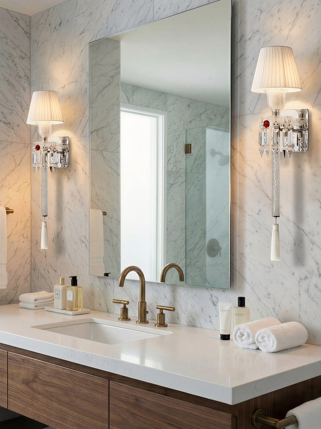 White Pleated Shade Crystal Wall Sconce