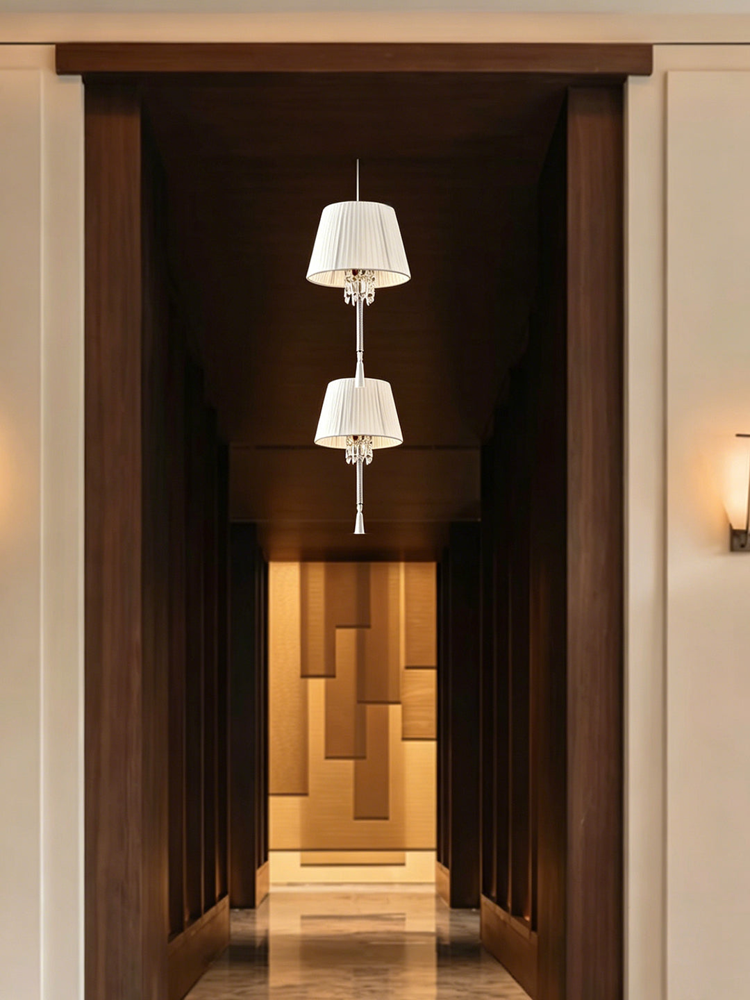 White Pleated Shade Crystal Pendant Light