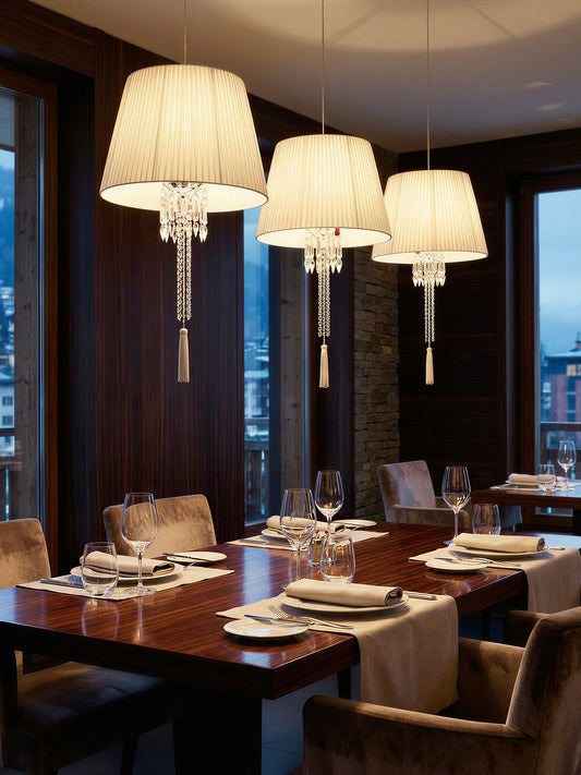 White Pleated Shade Crystal Pendant Light