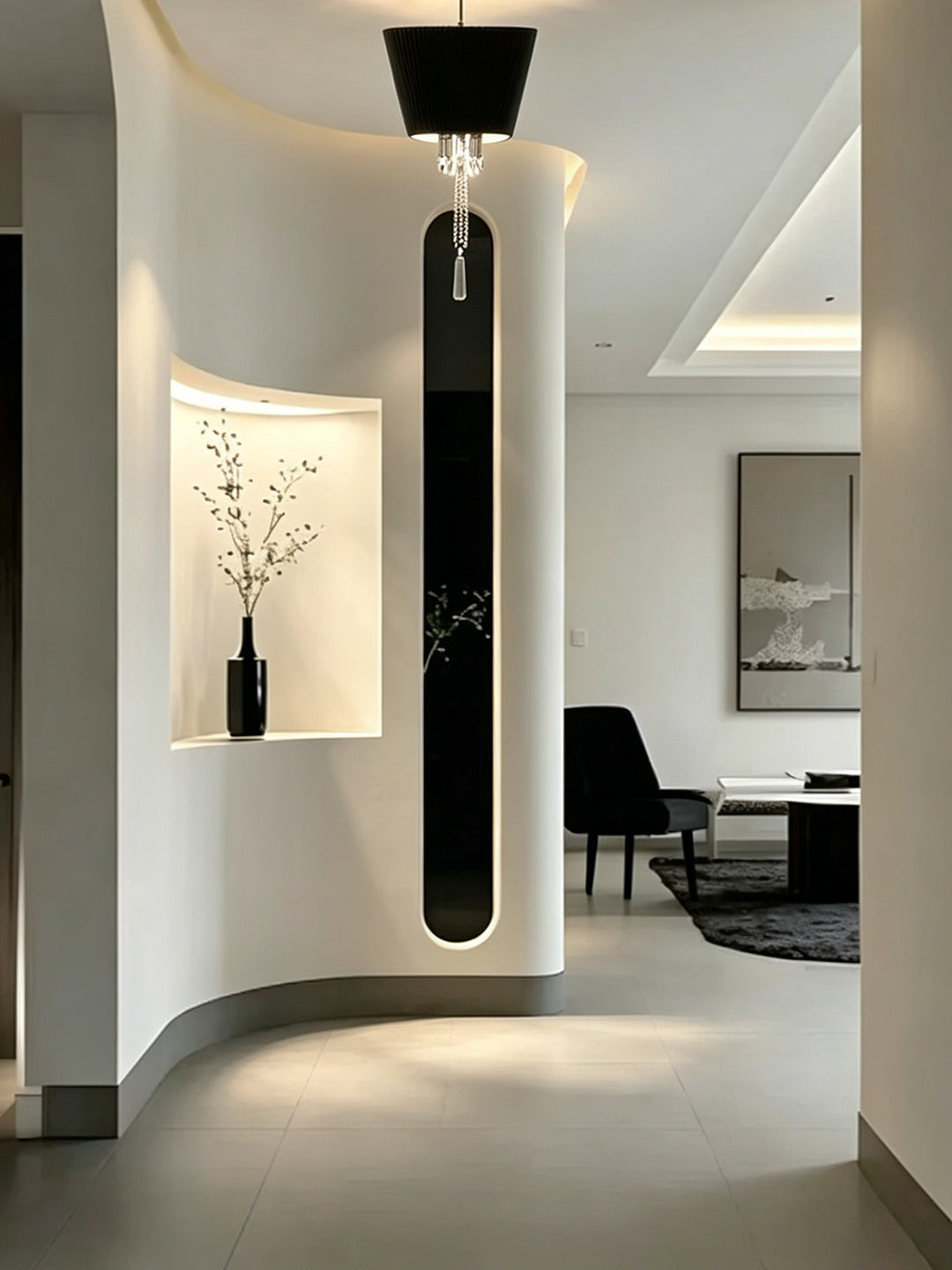 Black Fabric Shade Crystal Pendant Lamp
