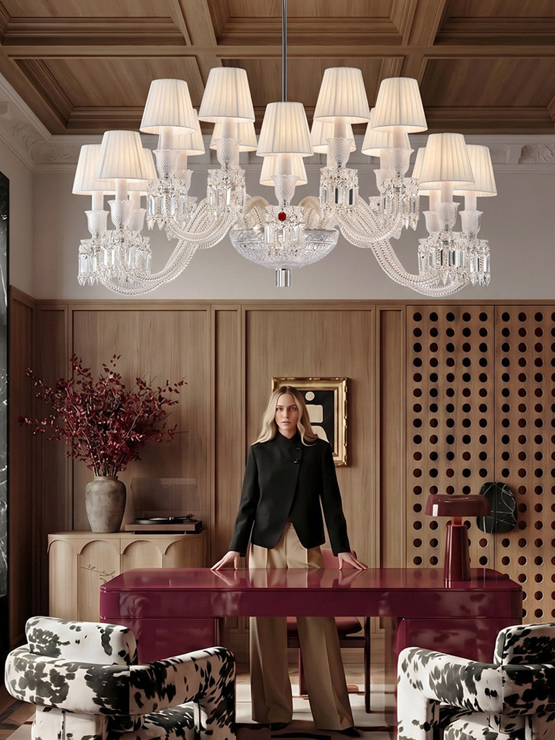 Classic White Shade Crystal Chandelier