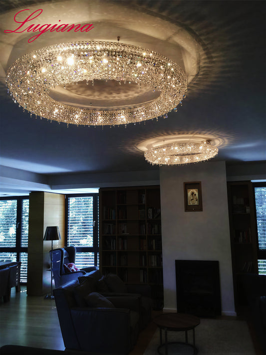 Modern Iridescent Crystal Ring Chandelier