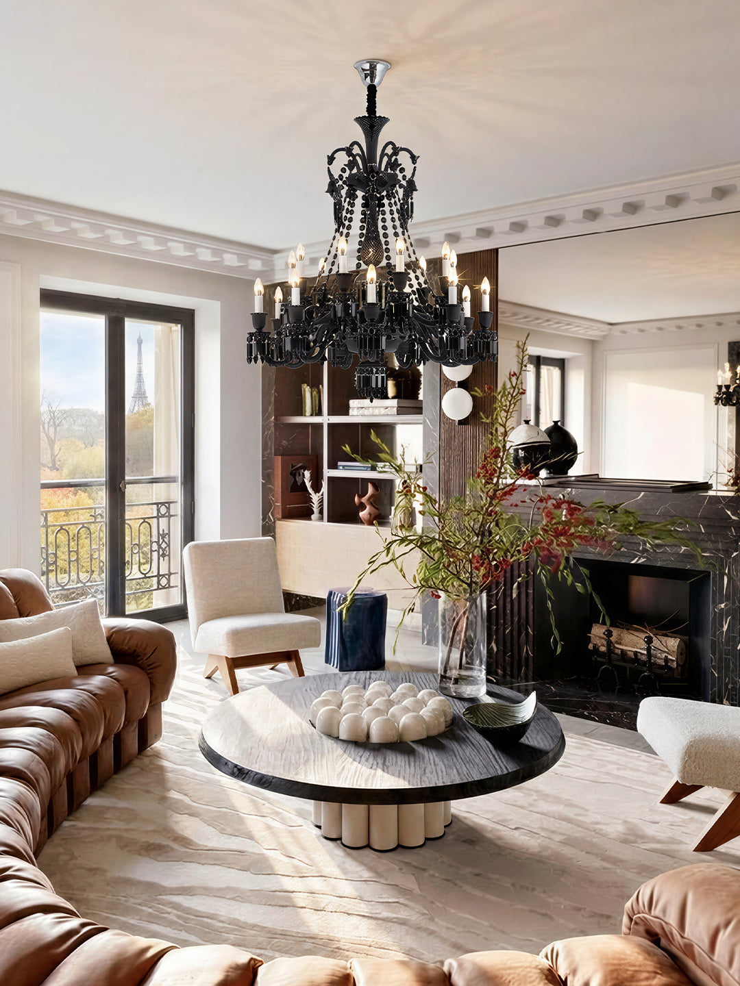Baccarat-Style Black Crystal Chandelier