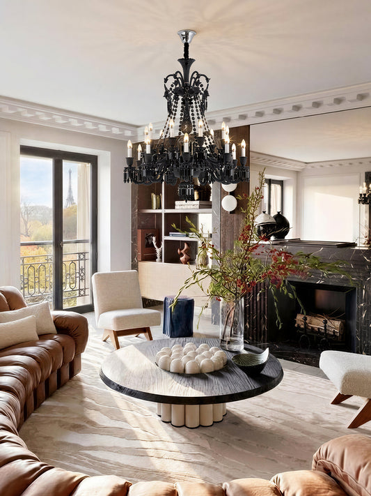 Baccarat-Style Black Crystal Chandelier