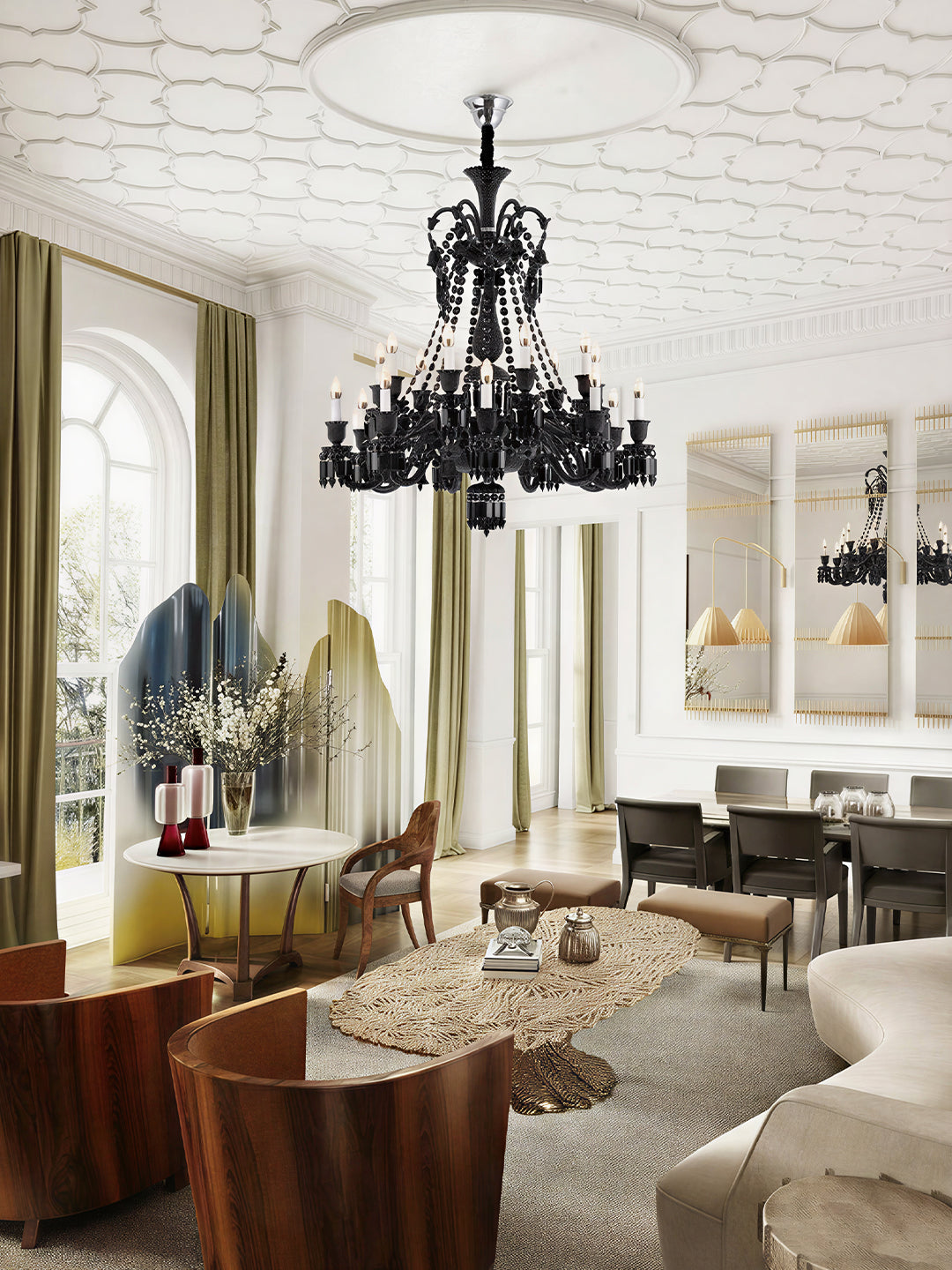 Baccarat-Style Black Crystal Chandelier
