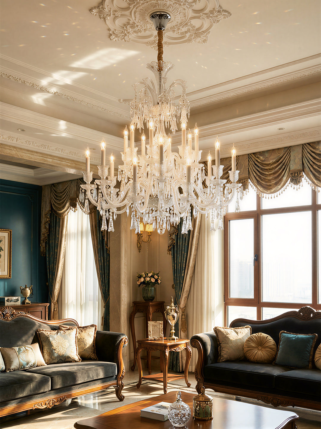 Baccarat-Style Clear Crystal Chandelier