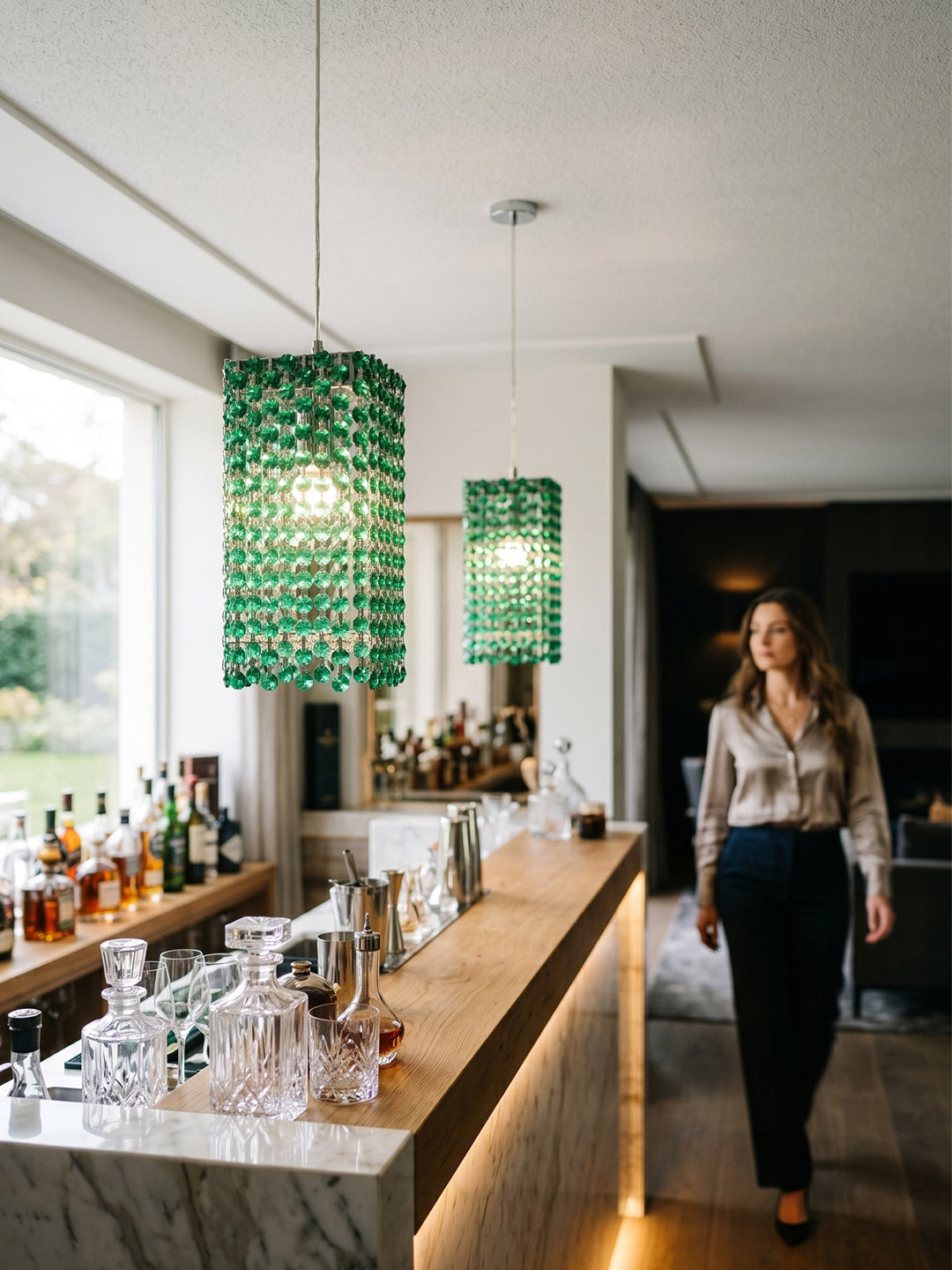 Cylindrical Crystal Pendant Light
