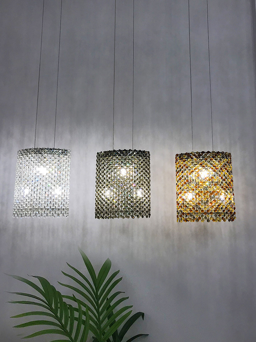 Gold-Tone Cylindrical Crystal Pendant Light